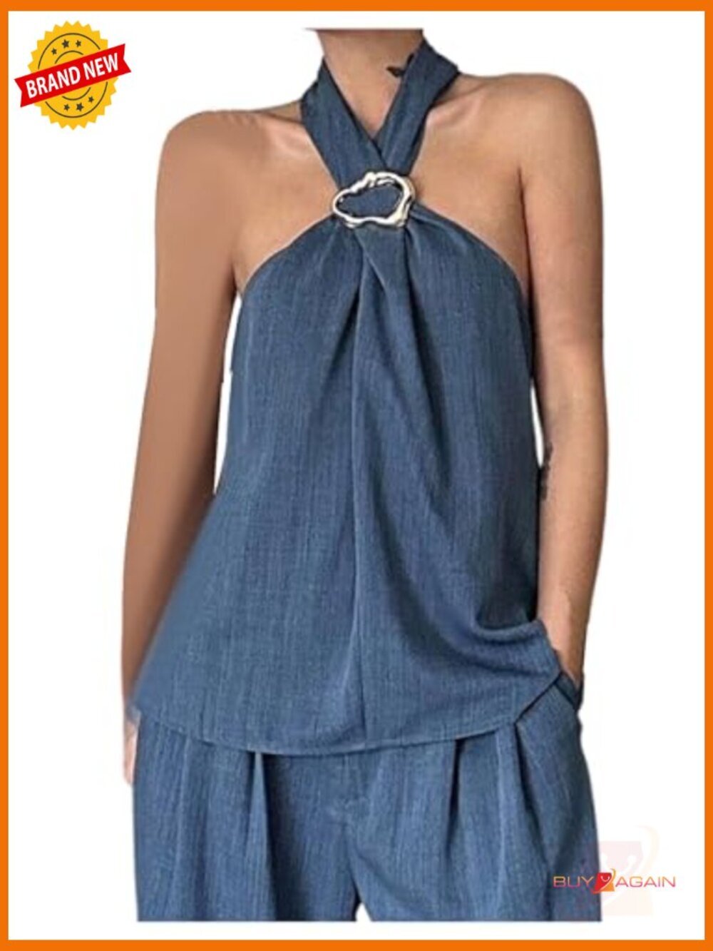 Polyester Halter Tank Top and Wide Leg Pants Matching Set Size Small - Picture 5 of 6